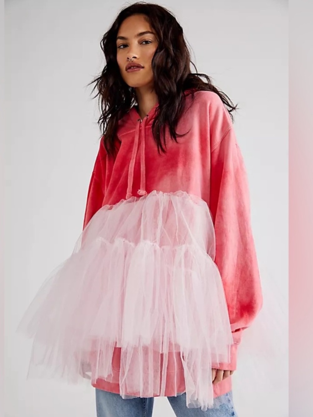 Tricia Fix x Free People Pink Tie-Dye Hoodie with Tulle Skirt Overlay